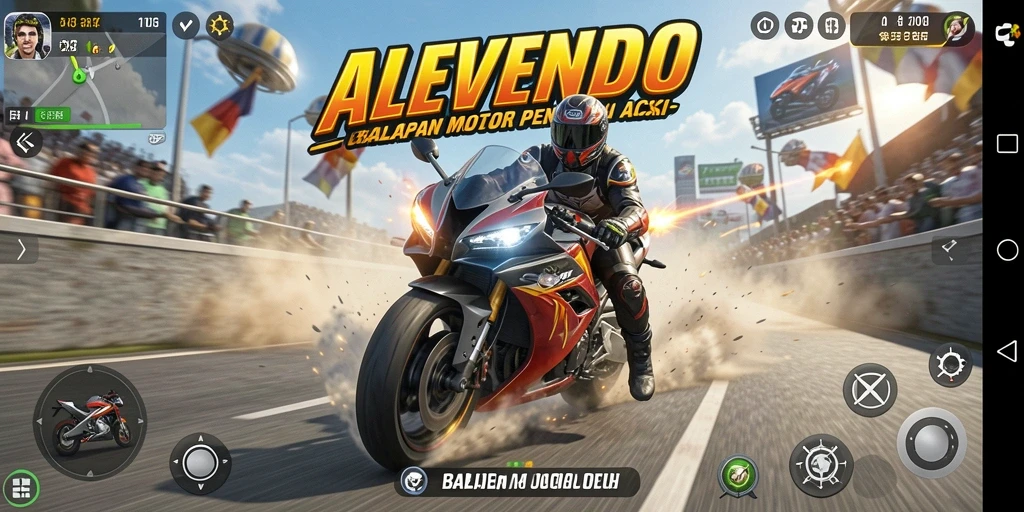 Tampilan gameplay ALEVENDO yang mendebarkan saat balapan motor.