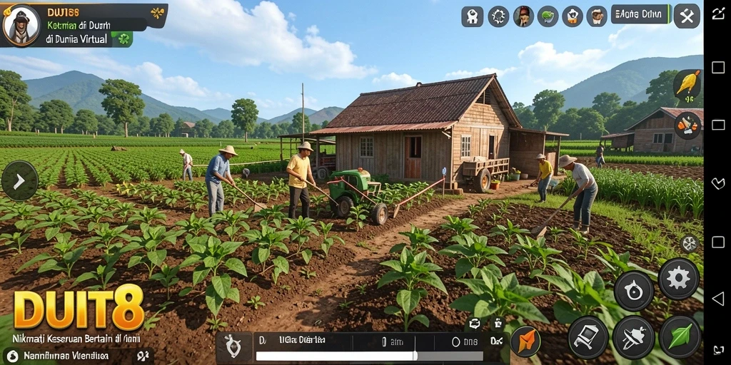 Screenshot dari gameplay <strong>DUIT8</strong> menunjukkan petualangan bertani yang seru.