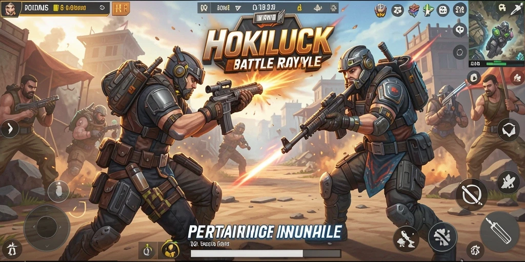 Screenshot HOKILUCK menampilkan aksi intens permainan Battle Royale.