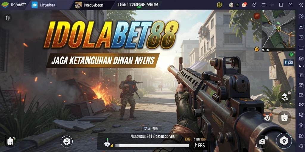 Screenshot utama IDOLABET88 memperlihatkan aksi menegangkan dalam pertempuran FPS.
