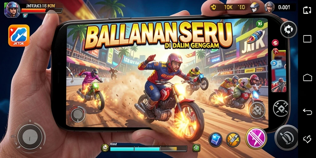 Screenshot JKTOK menampilkan aksi balapan yang mendebarkan.