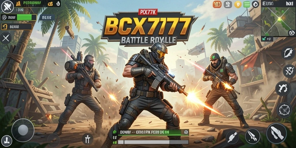 Screenshot menunjukkan aksi intens dalam permainan Battle Royale.