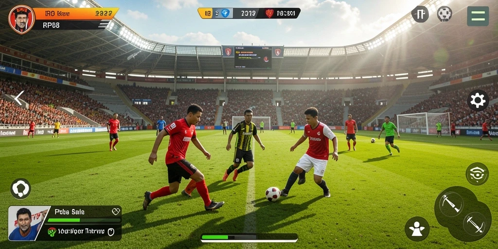 Tampilan gameplay seru dalam permainan sepak bola RP8.